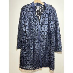 Stillman Studio EUC Gray Metallic Soft Lamb Leather Flower Cutout Mesh Jacket XL